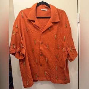 Orange Embroidered Men's Jacket with beading